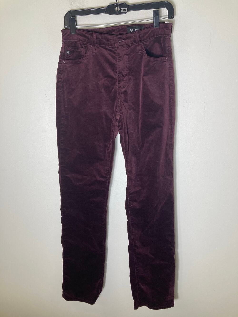 AG Merlot Velvet Mari Mid Rise Slim Straight Pants Sz 27